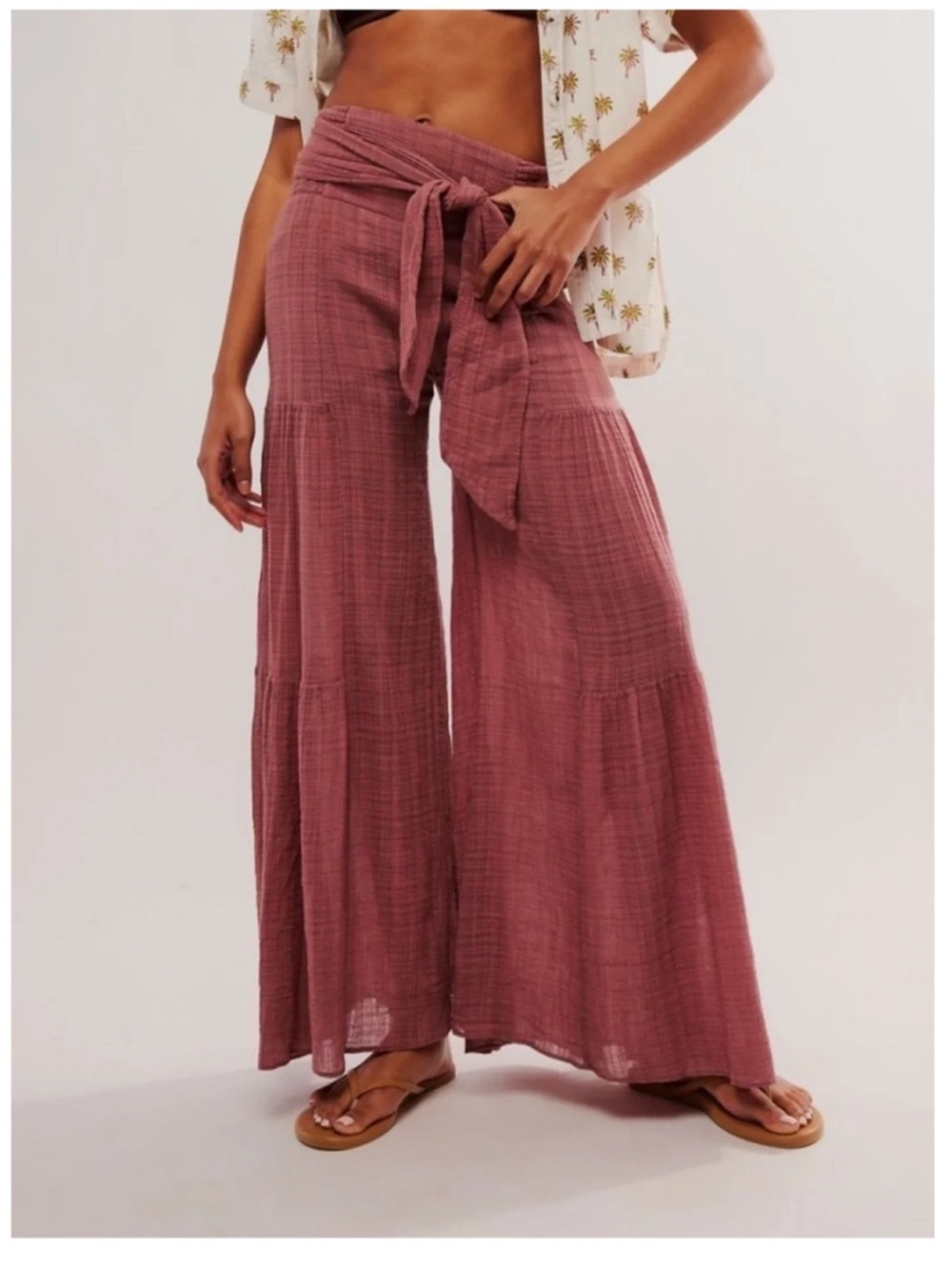 Free People FP One Good Day Wide-Leg Tie-Waist Gauze Pants NWT Medium